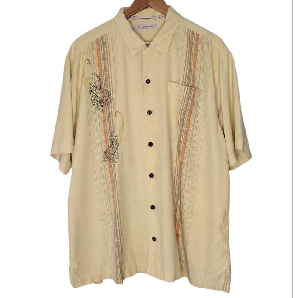 Tommy Bahama Men's Yellow 100% Silk Short Sleeve Casual Button Down Shirt Sz XL